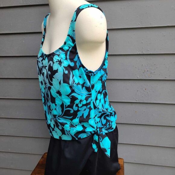 LeCove Blue Black One Piece Swim Suit size 14 - Picture 4 of 10